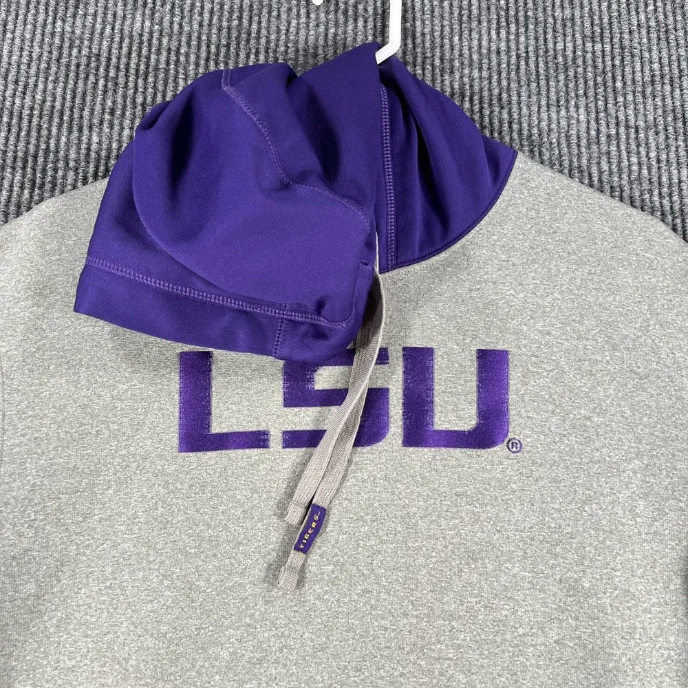 LSU Tigers Mens Sweatshirt Small Nike Gray Long Sleeve Therma Fit Hoodie SEC